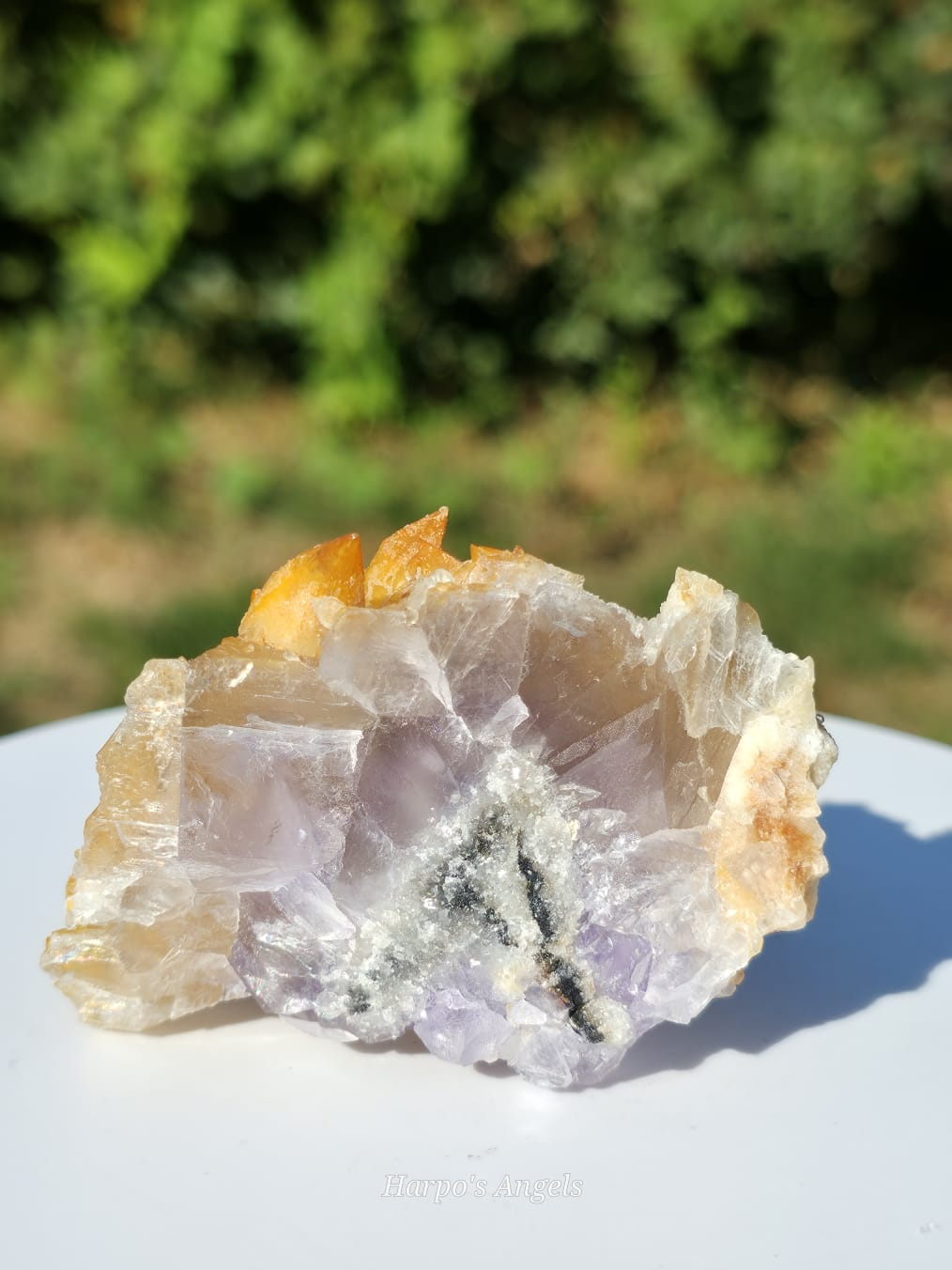 Inner Mongolia Fluorite Under Honey Calcite Cluster