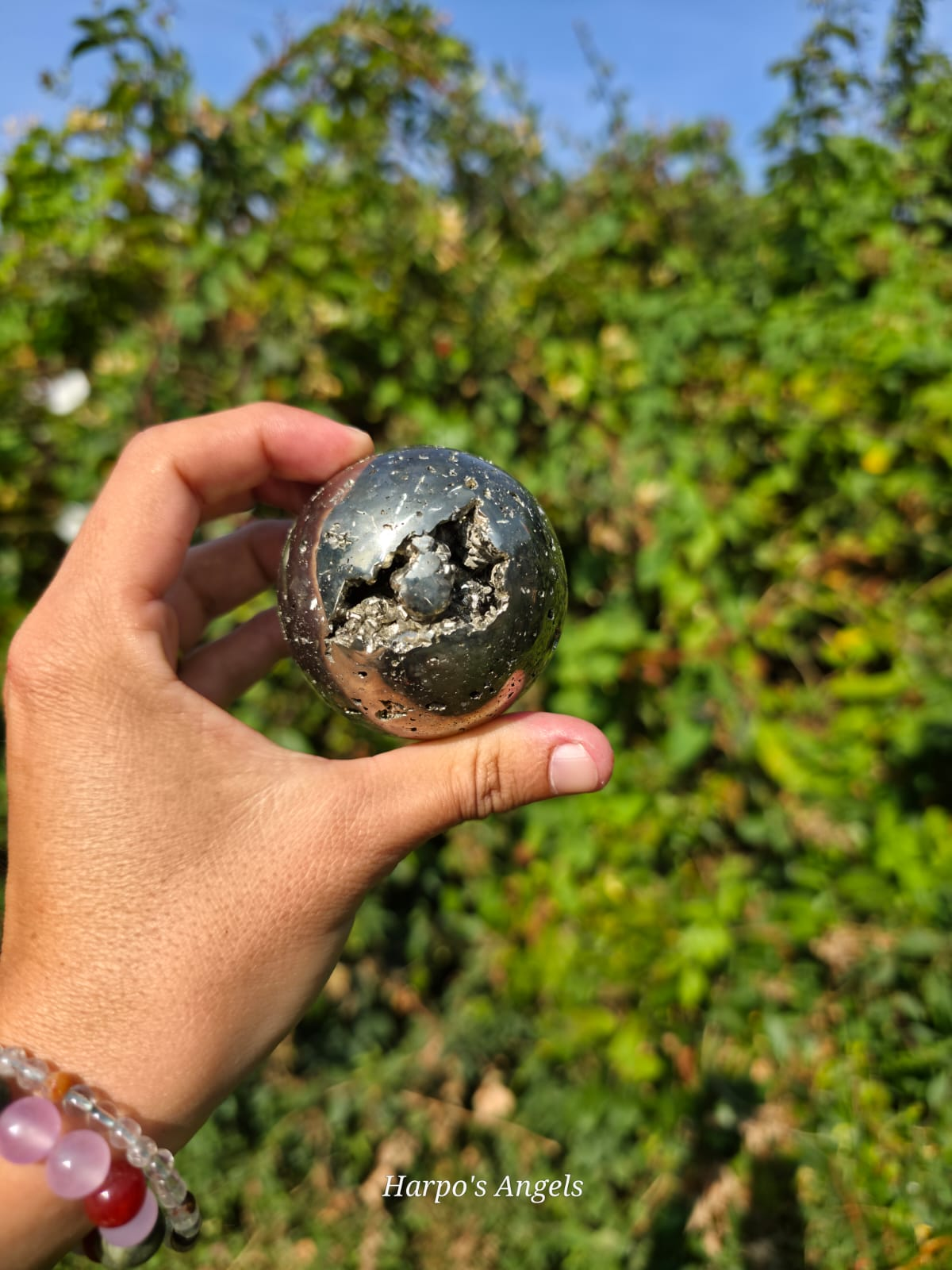 Peruvian Pyrite Sphere with Druzy Pocket