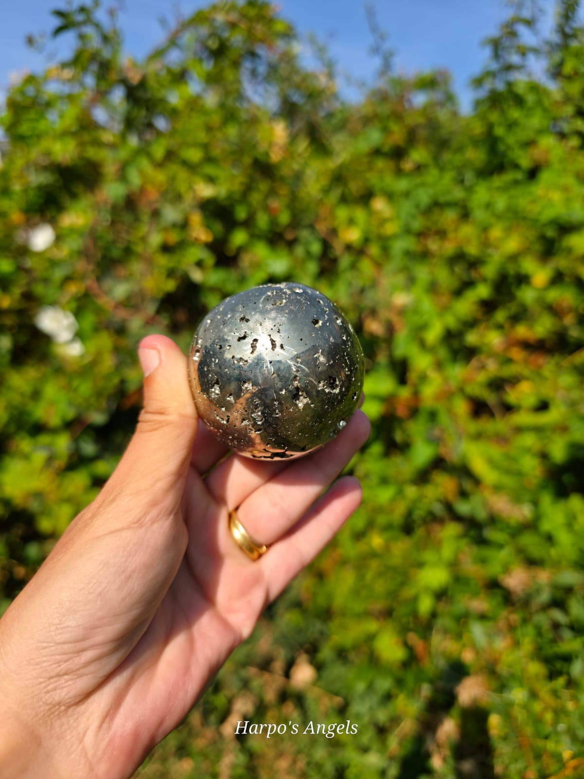 Peruvian Pyrite Sphere with Druzy Pocket