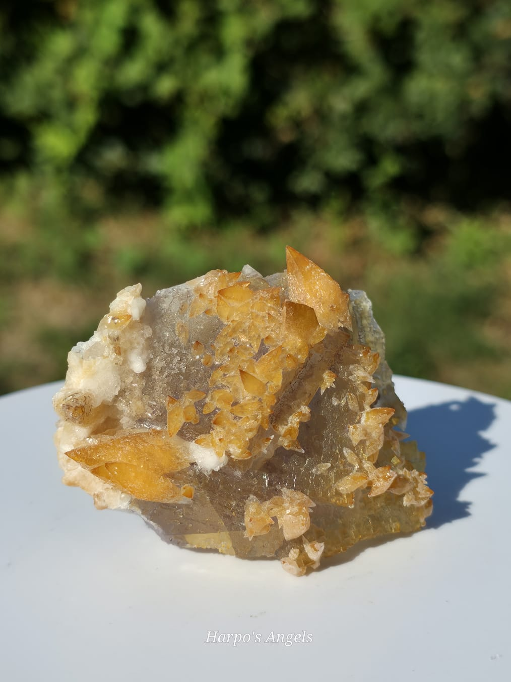 Inner Mongolia Fluorite Under Honey Calcite Cluster