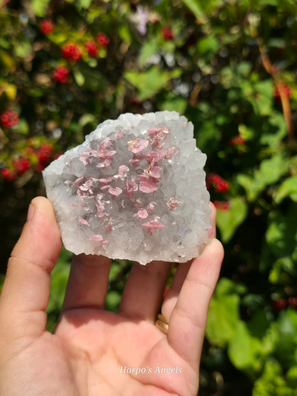 Rhodochrosite on Quartz with Fluorite