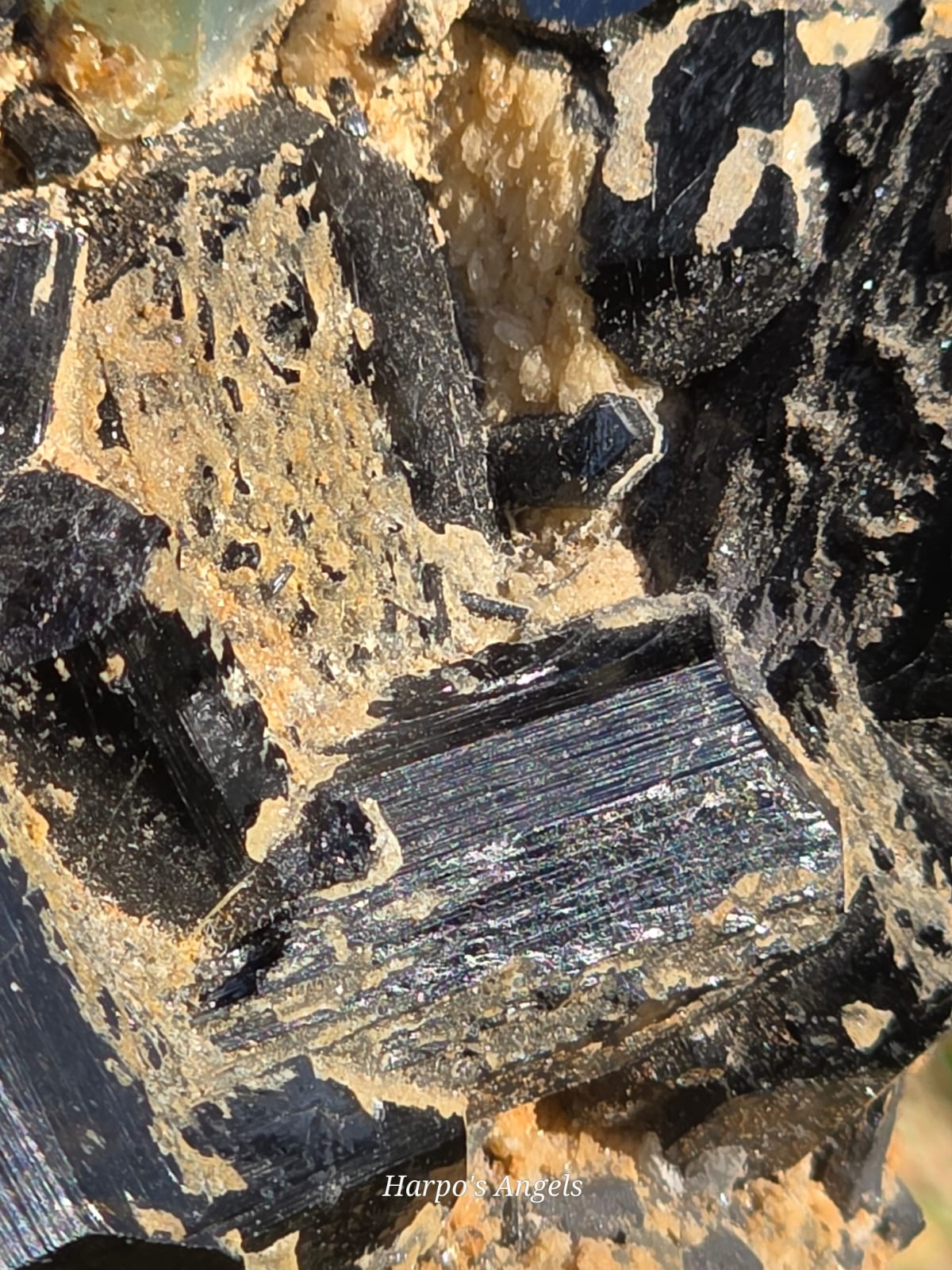 Black Tourmaline with Aquamarine & Hyalite Opal (Namibia)