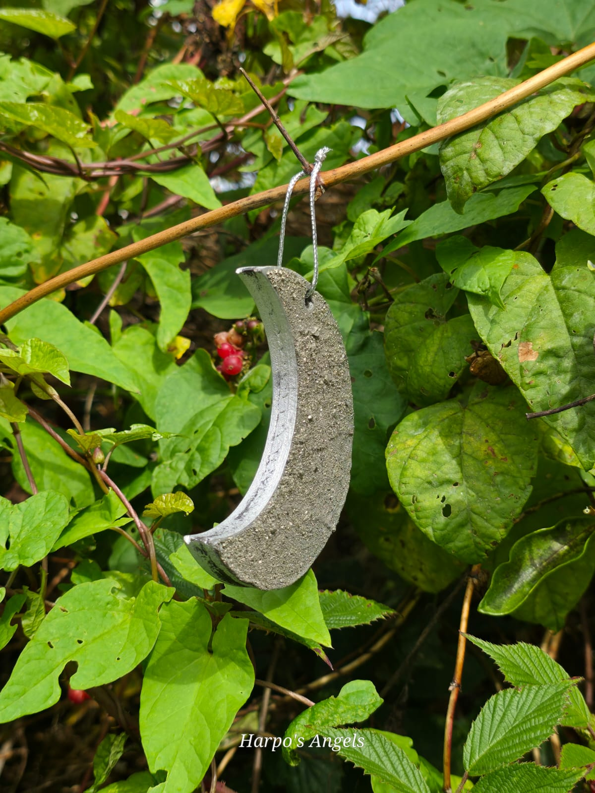 Handmade Crushed Pyrite Hanging Moon