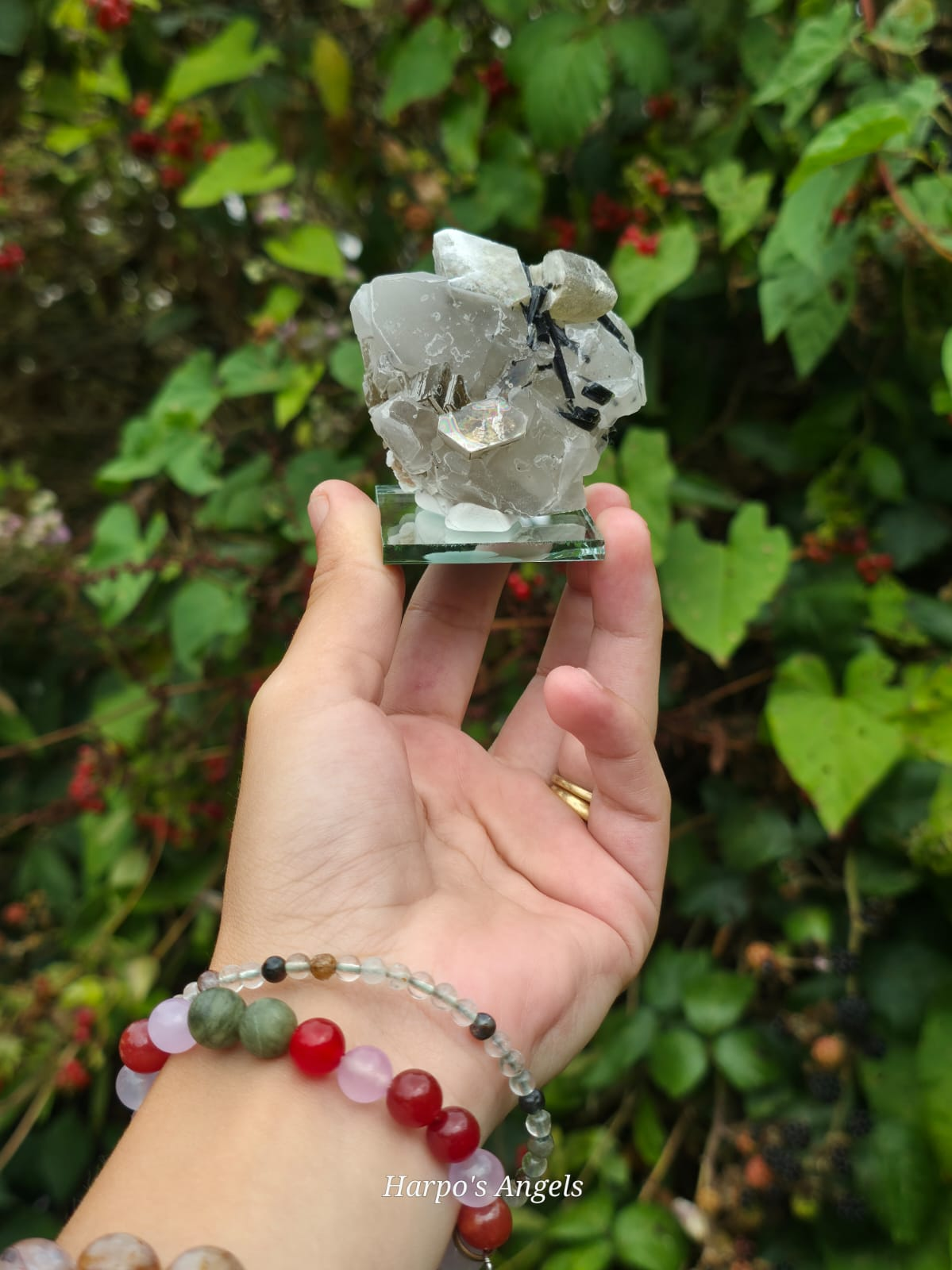 Green Muscovite, Black Tourmaline & Quartz Crystal Specimen
