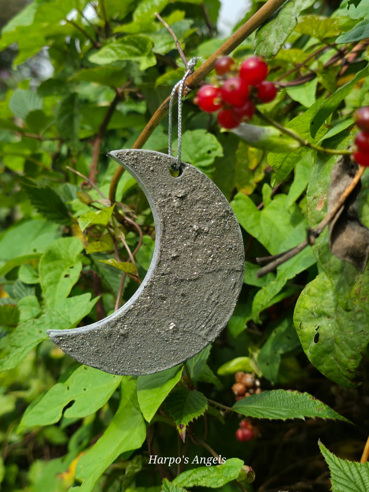 Handmade Crushed Pyrite Hanging Moon