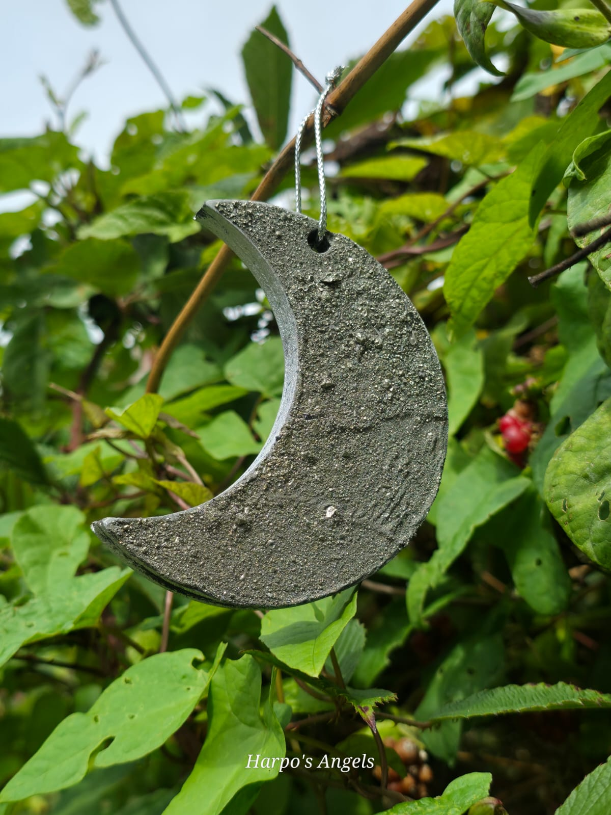 Handmade Crushed Pyrite Hanging Moon