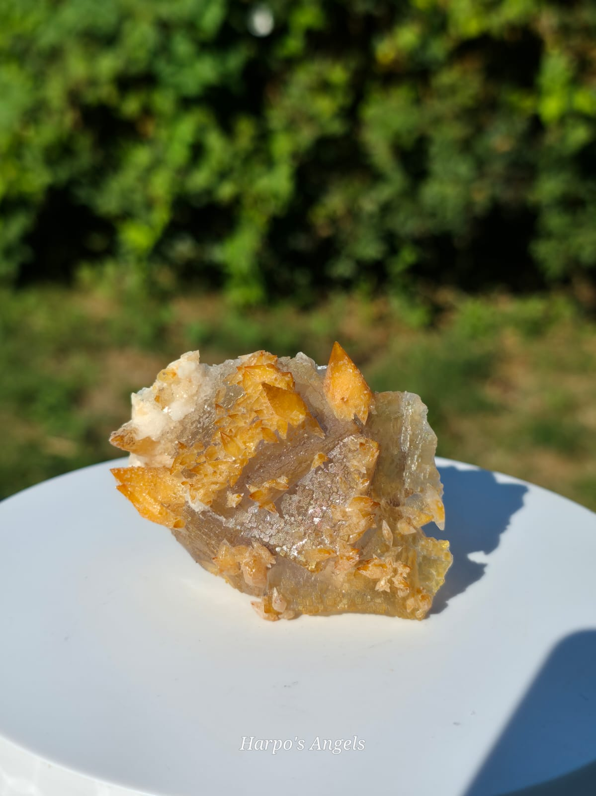 Inner Mongolia Fluorite Under Honey Calcite Cluster
